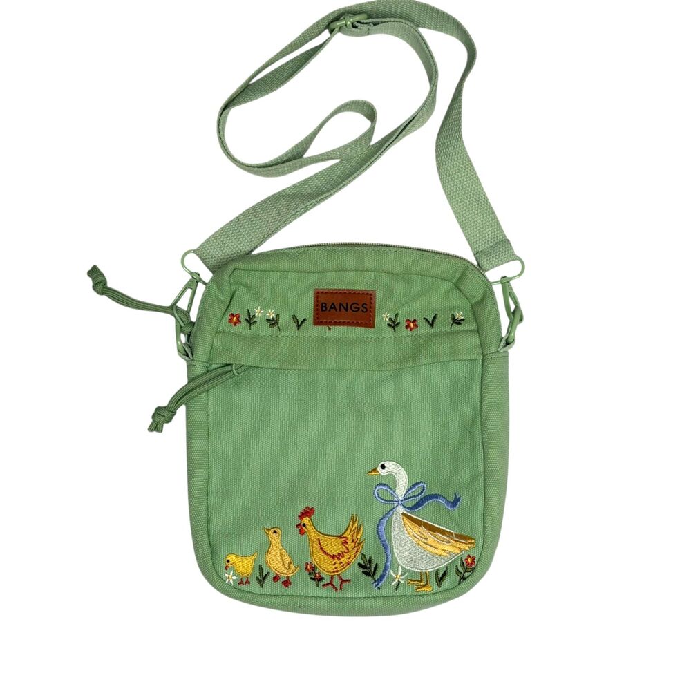 Bangs Wetland Greats Cross Body Bag Purse Goose Chicken Floral Embroidery Canvas